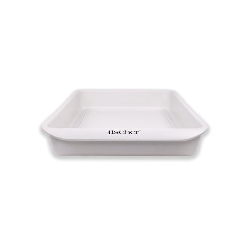 Image of white water bath trays used with the Fischer iontophoresis device, used to treat hyperhidrosis (excessive sweating)